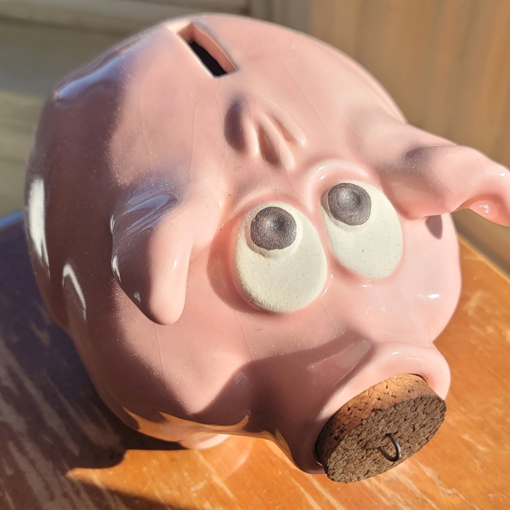 Rare Vintage All Pink Hull Corky Piggy Bank with Corked Nose